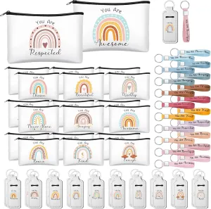 Hushee 60 Pcs Rainbow Makeup Bags Sets Inspirational Gifts Bulk for Women Motivational Cosmetic Bags Silicone Keychain Rainbow Lipstick Holder Teacher Appreciation Gift for Birthday Graduation