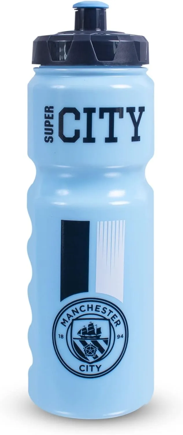 Hy-Pro Official Manchester City FC Reusable Water Bottle - 750ml Leakproof Sports Bottle with Screw Cap & Closable Spout - Durable Lightweight Plastic Water Bottles for Training, Gym & Outdoor Use