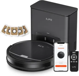 ILIFE V9 Pro Robot Vacuum and Mop Combo, Self Emptying Robot Vacuum Cleaner, 3000Pa Strong Suction, Gyro Navigation, App/Alexa/Remote Control, Works with 2.4G Wifi, Ideal for Hard Floors, Black