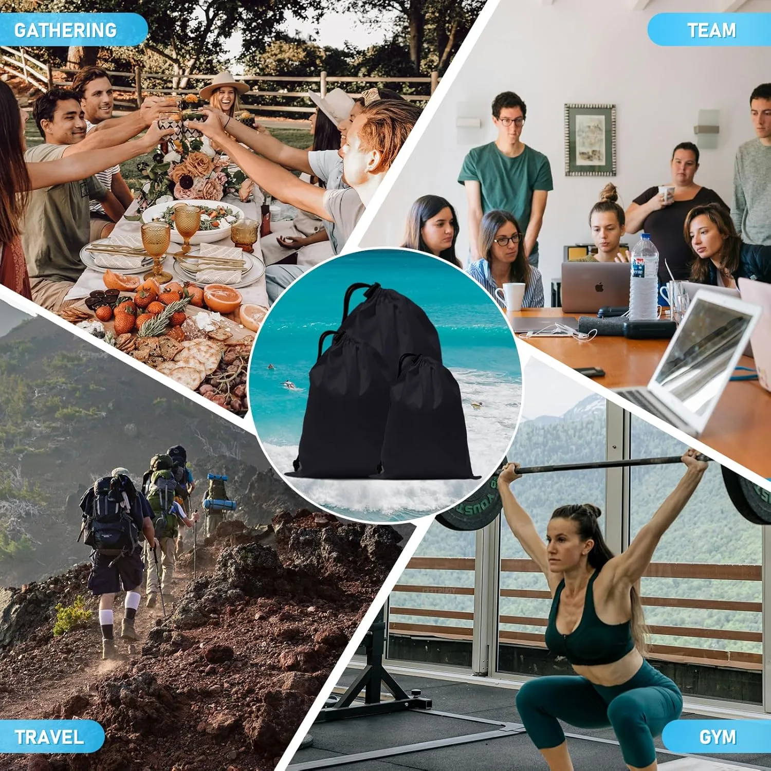 iMucci Upgrade Waterproof Drawstring Bag Sack Nylon Bag Ditty Bag for Gym Traveling, Hiking, Yoga, Shopping