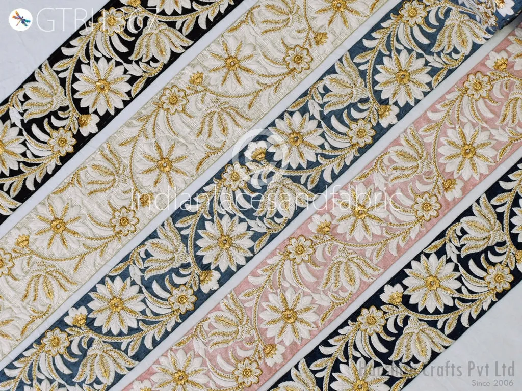 Indian Embroidered 7cm Trim by 3 yard Drapery Embellishments Hats Saree Trimming Decorative Ribbon Crafting Sewing Sari Borders Home Decor
