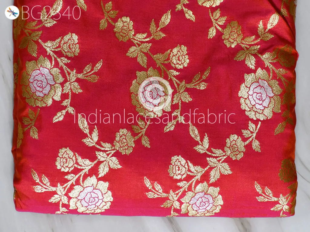 Indian Iridescent Magenta Brocade Fabric by the Yard Wedding Dress Indian Blended Banarasi Dress Material Sewing Cushion Home Décor DIY Kids Crafting Fabric