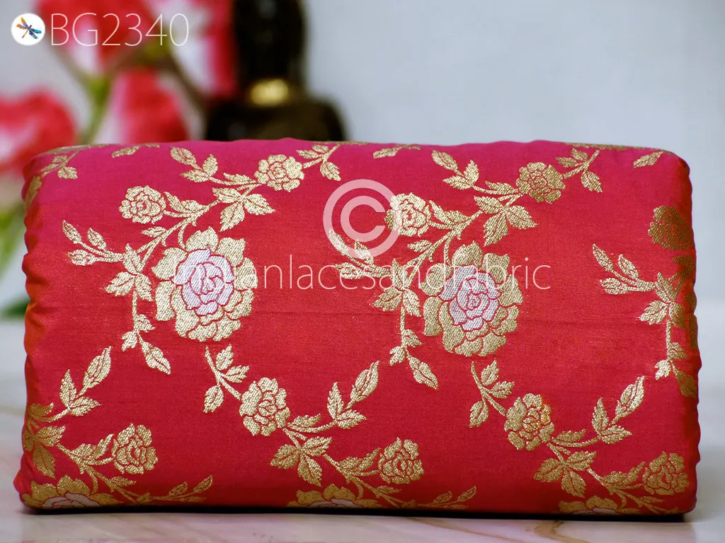 Indian Iridescent Magenta Brocade Fabric by the Yard Wedding Dress Indian Blended Banarasi Dress Material Sewing Cushion Home Décor DIY Kids Crafting Fabric
