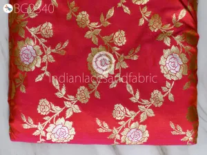 Indian Iridescent Magenta Brocade Fabric by the Yard Wedding Dress Indian Blended Banarasi Dress Material Sewing Cushion Home Décor DIY Kids Crafting Fabric