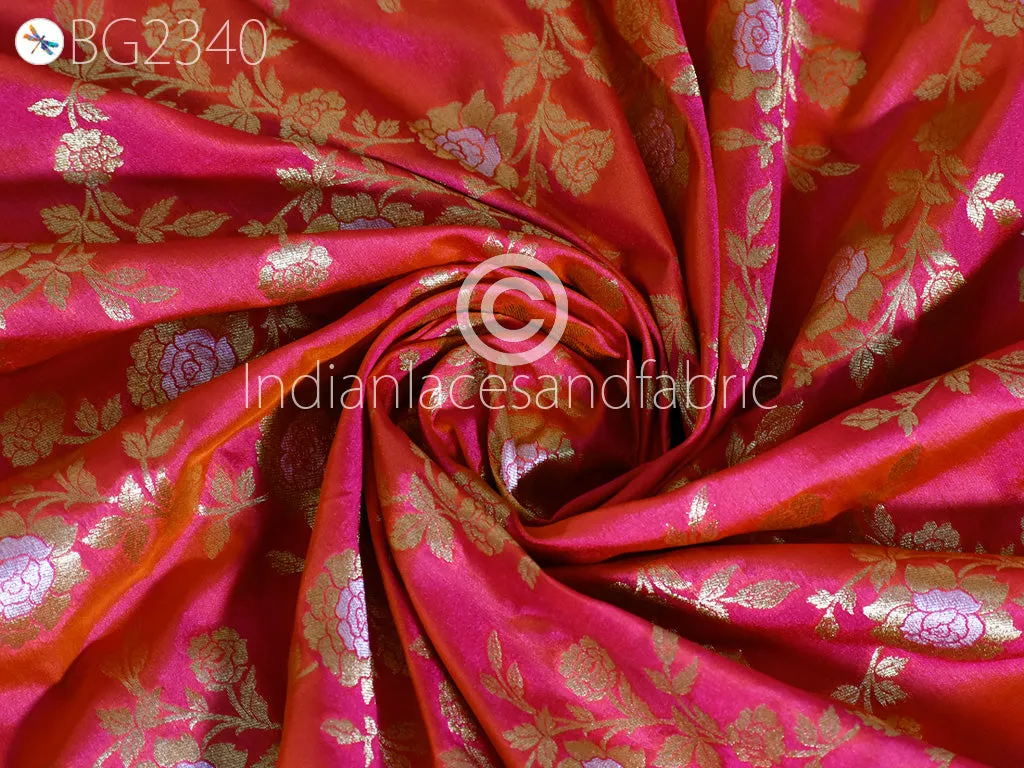 Indian Iridescent Magenta Brocade Fabric by the Yard Wedding Dress Indian Blended Banarasi Dress Material Sewing Cushion Home Décor DIY Kids Crafting Fabric