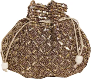 Indian sequence Potli Bag/wedding purse/jewelery purse for girls & women (Base Color- Dark Brown)