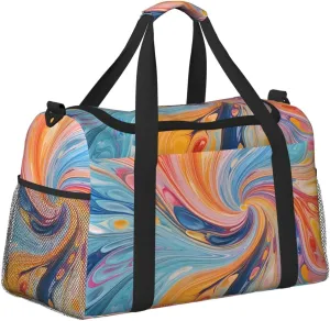 Ink Liquid Rainbow Duffle Bag Foldable Travel Tote Bag Carry On Large Weekender Overnight Bags Waterproof Gym Bag For Women Men