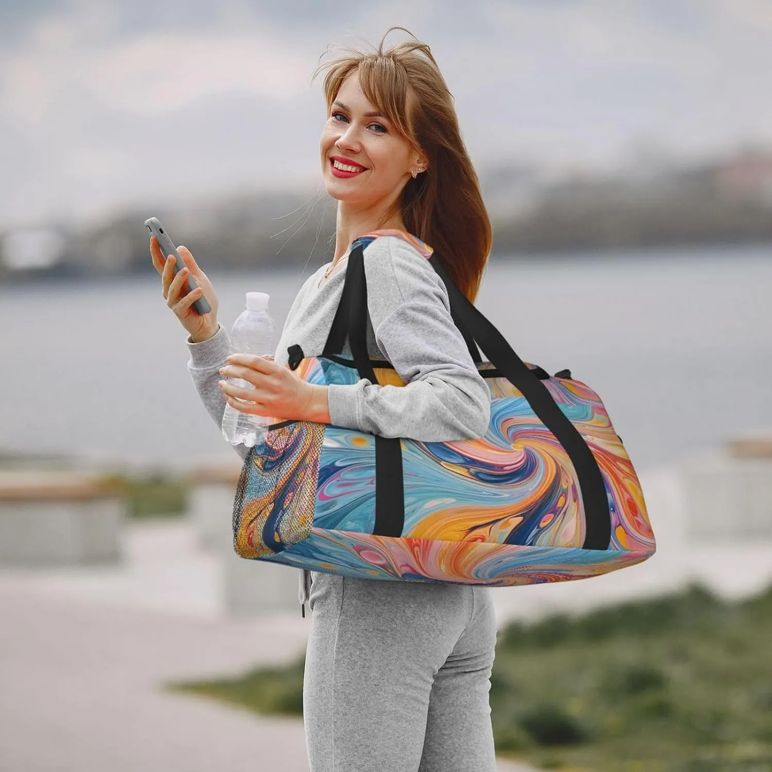 Ink Liquid Rainbow Duffle Bag Foldable Travel Tote Bag Carry On Large Weekender Overnight Bags Waterproof Gym Bag For Women Men