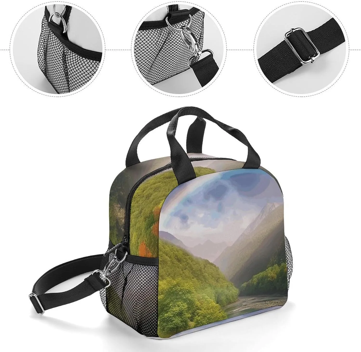 Insulated Lunch Bags for Women Mountain Valley with Rainbow Reusable Lunch Boxes Waterproof Shoulder Bag Lunch Cooler Bag for Work