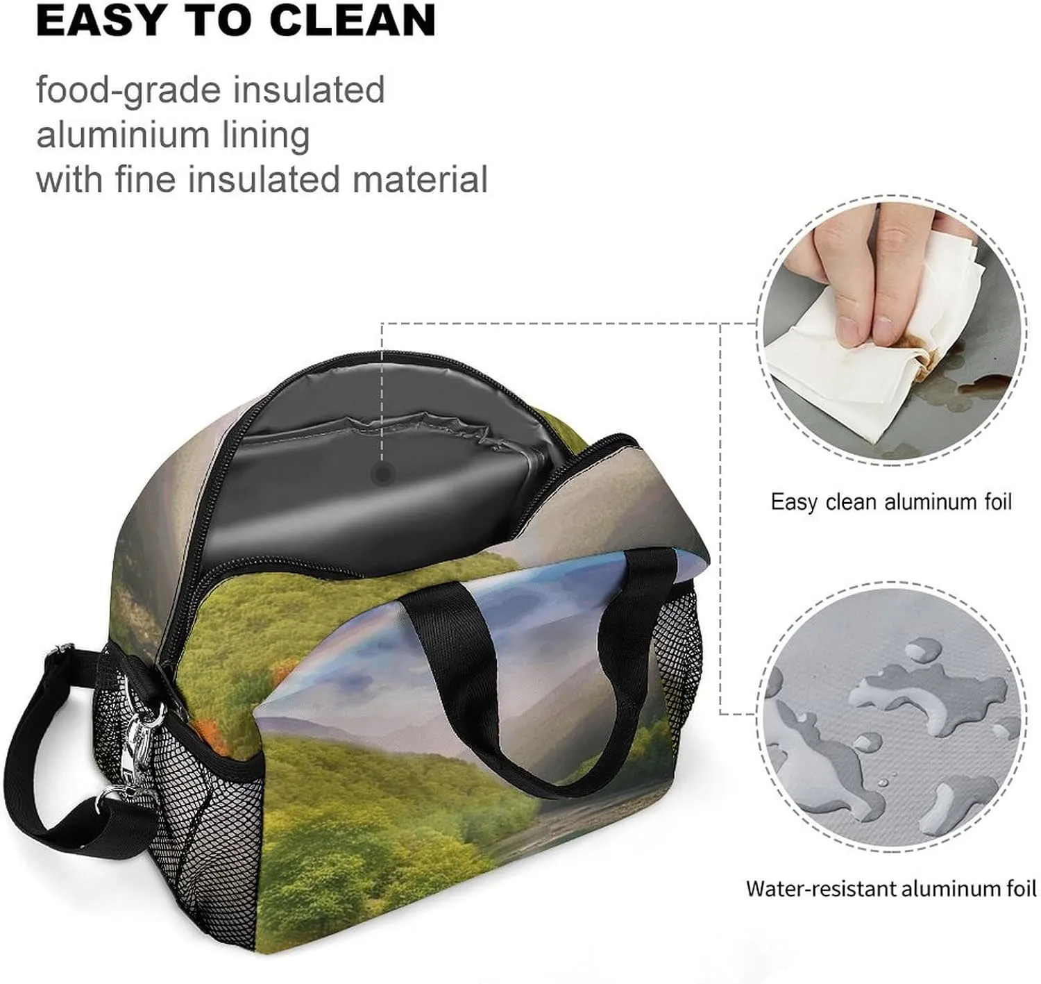 Insulated Lunch Bags for Women Mountain Valley with Rainbow Reusable Lunch Boxes Waterproof Shoulder Bag Lunch Cooler Bag for Work