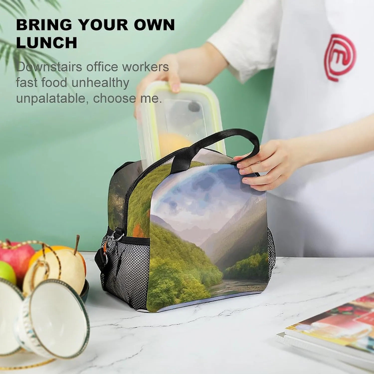 Insulated Lunch Bags for Women Mountain Valley with Rainbow Reusable Lunch Boxes Waterproof Shoulder Bag Lunch Cooler Bag for Work