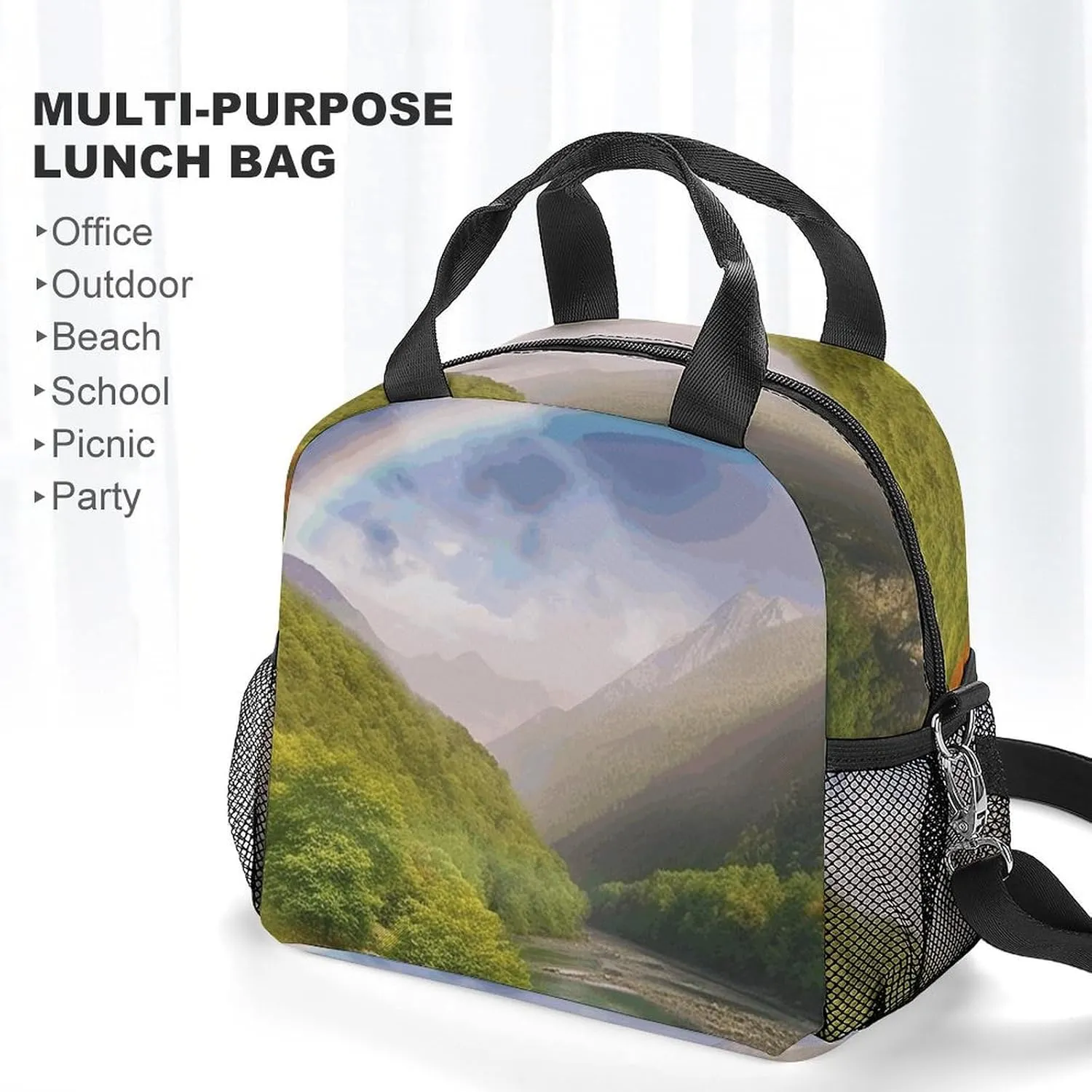 Insulated Lunch Bags for Women Mountain Valley with Rainbow Reusable Lunch Boxes Waterproof Shoulder Bag Lunch Cooler Bag for Work