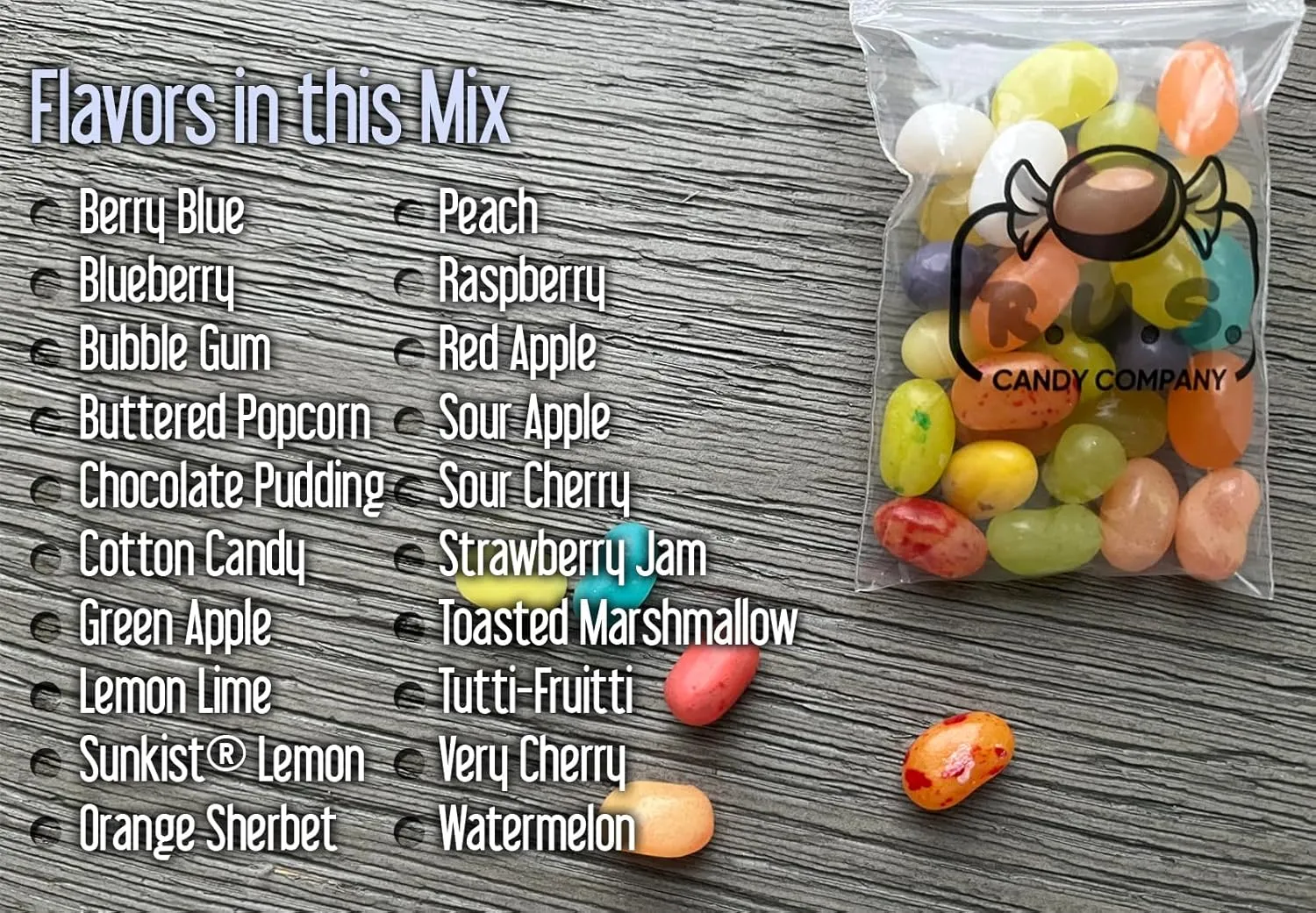 Jelly Belly Jelly Bean Assorted Flavor - 9.8oz Bag with R.U.S. Candy Pocket Size Travel Bag   3 R.U.S. Candy Cards (Kids Mix)