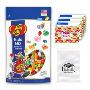 Jelly Belly Jelly Bean Assorted Flavor - 9.8oz Bag with R.U.S. Candy Pocket Size Travel Bag   3 R.U.S. Candy Cards (Kids Mix)