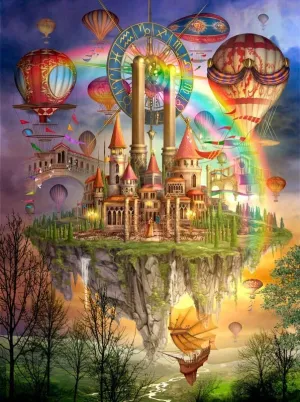 Jigsaw Puzzle Adults Fantasy Rainbow Island Hot Air Balloons Palace Challenging Educational Fun Family Activities Games Toys Gifts Wooden Puzzles 1000 Piece