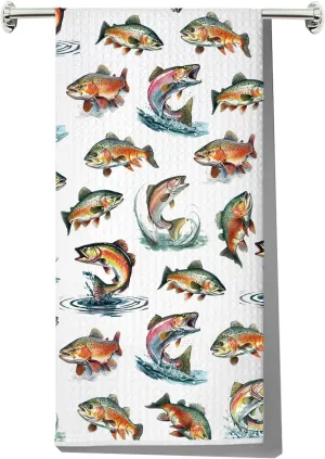 JNIAP Rainbow Trout Kitchen Towel Rainbow Trout Gifts Angler Gifts Rainbow Trout Merch Rainbow Trout Dish Towel (Fish kt)