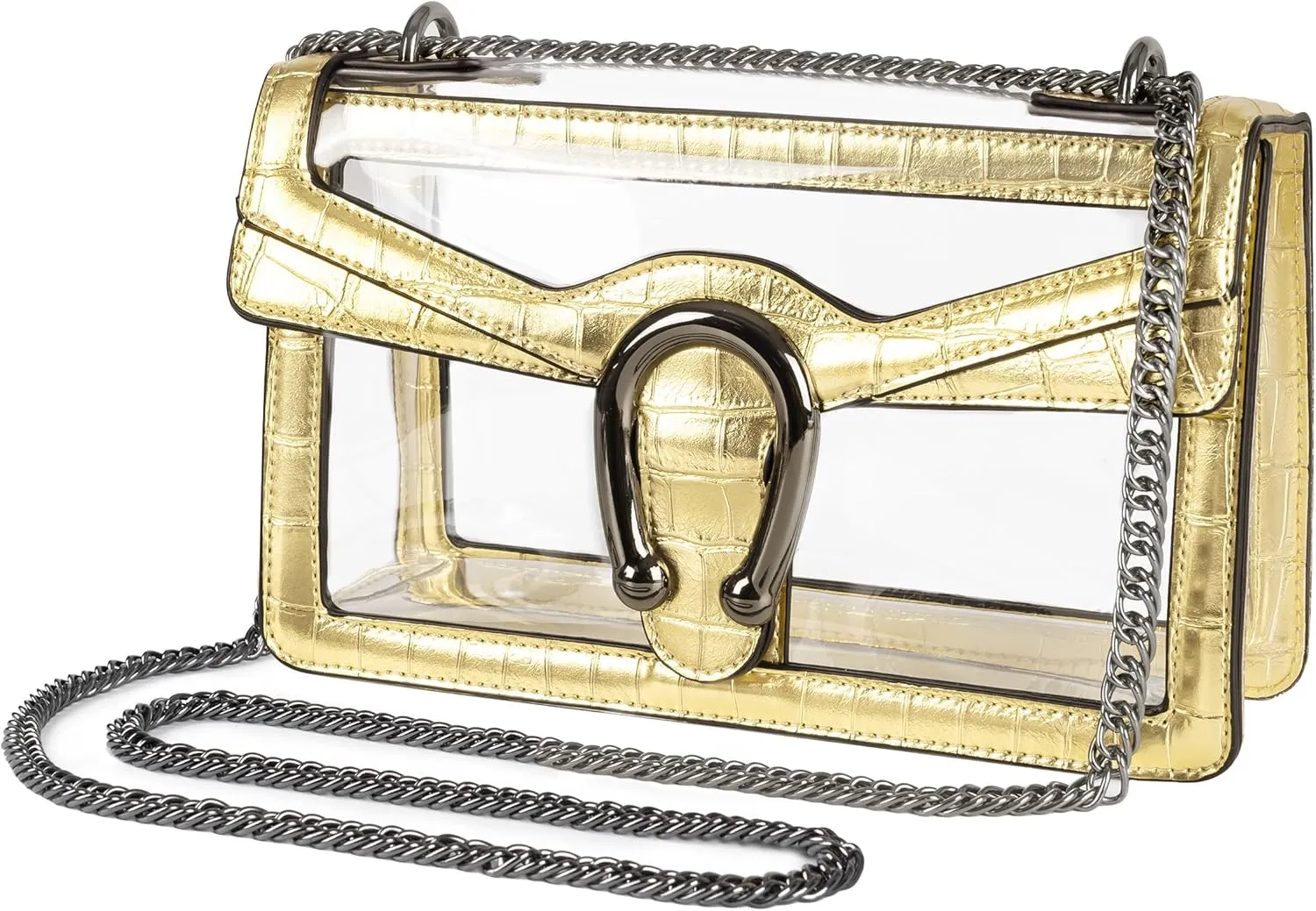 Joryin Women's Stadium Approved Crossbody Bag for Women, Small Clear Bag Shoudler Purse with Chain Strap