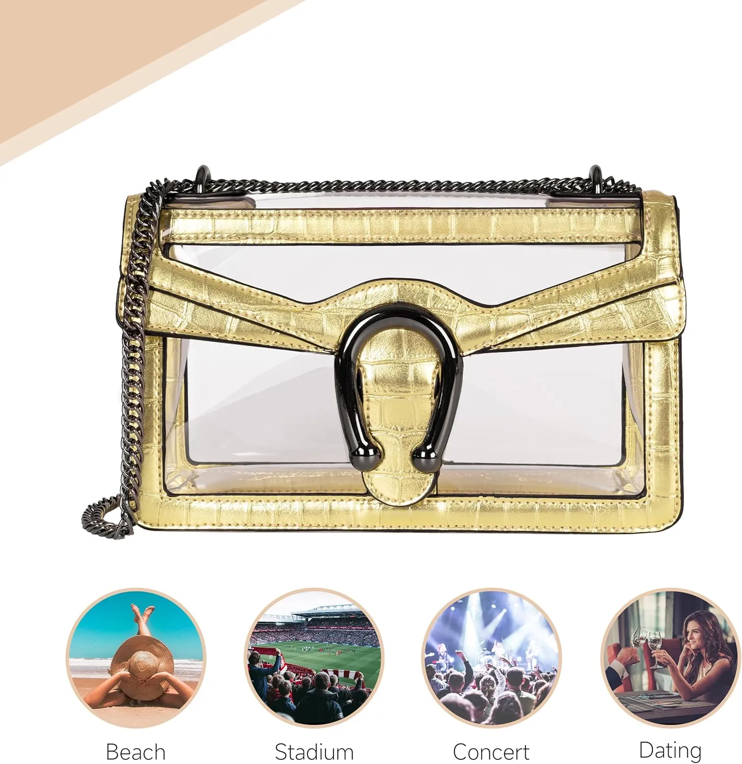Joryin Women's Stadium Approved Crossbody Bag for Women, Small Clear Bag Shoudler Purse with Chain Strap