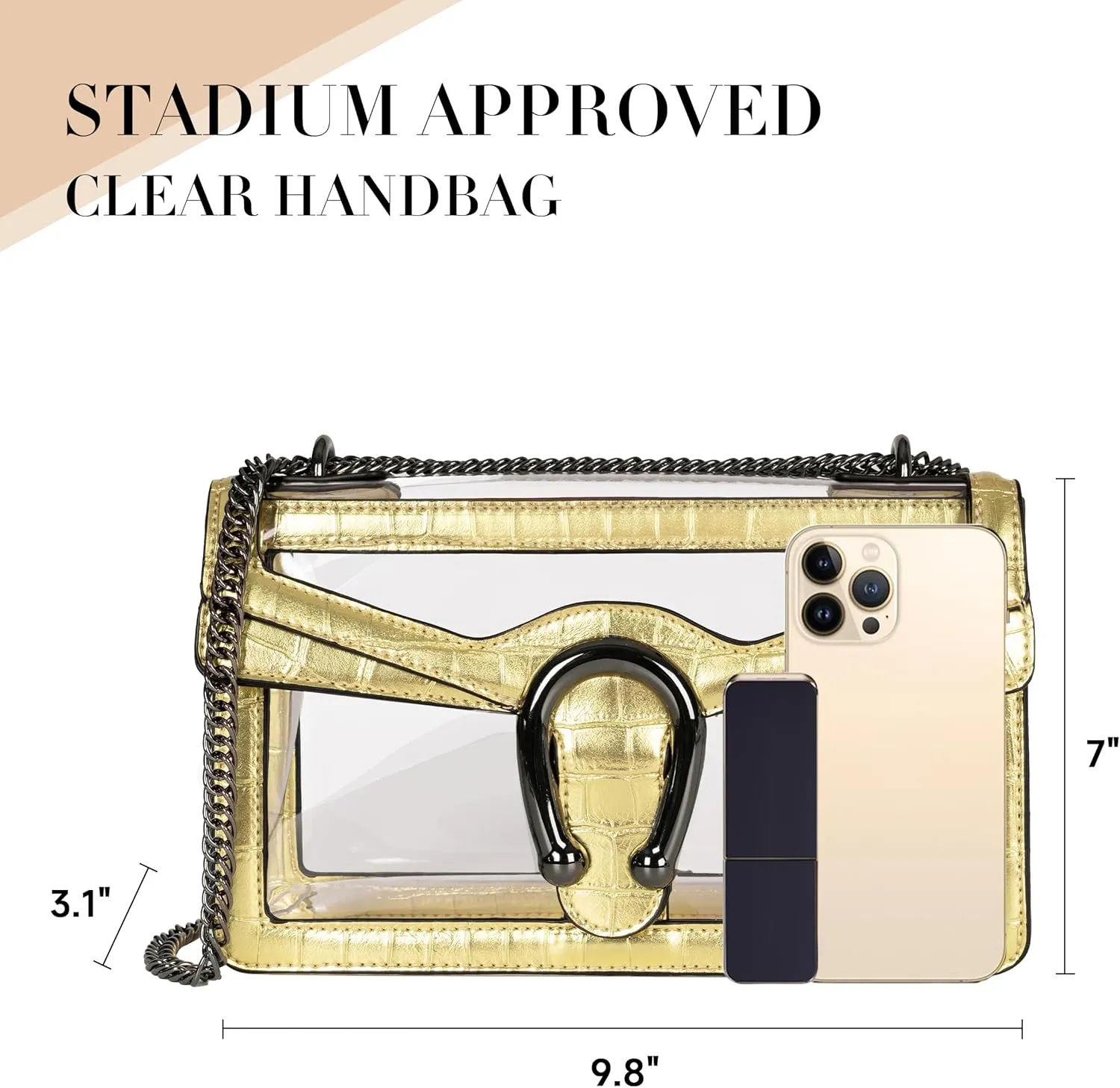 Joryin Women's Stadium Approved Crossbody Bag for Women, Small Clear Bag Shoudler Purse with Chain Strap