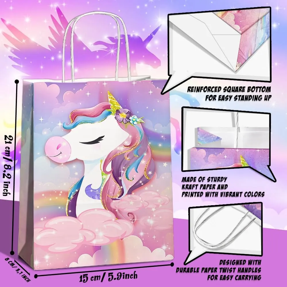 JOYGATHER 24 Pcs Unicorn Party Favor Bags with Handles - Unicorn Goodie Bags Gift Bags. Rainbow Theme Candy Bags, Kraft Paper Bags for Birthday Party Supplies, and Baby Shower Decorations