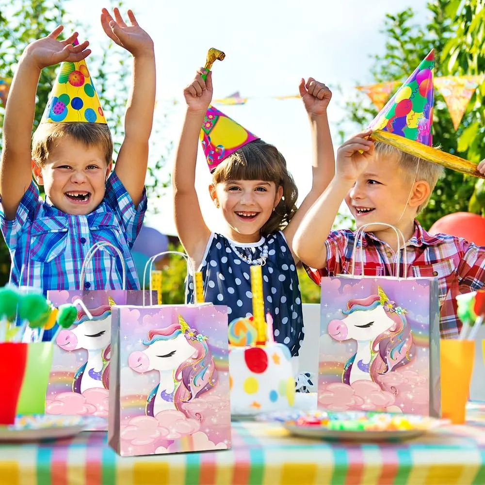 JOYGATHER 24 Pcs Unicorn Party Favor Bags with Handles - Unicorn Goodie Bags Gift Bags. Rainbow Theme Candy Bags, Kraft Paper Bags for Birthday Party Supplies, and Baby Shower Decorations