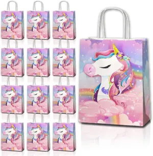 JOYGATHER 24 Pcs Unicorn Party Favor Bags with Handles - Unicorn Goodie Bags Gift Bags. Rainbow Theme Candy Bags, Kraft Paper Bags for Birthday Party Supplies, and Baby Shower Decorations