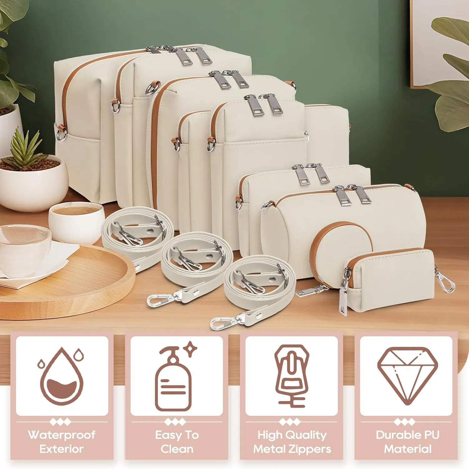 Joyway Travel Makeup Bag,Large Capacity Cosmetic Bags for Women,Waterproof Portable Pouch Open Flat Toiletry Bag Make up Organizer with Divider and Handle can be fitted with suspenders(White)