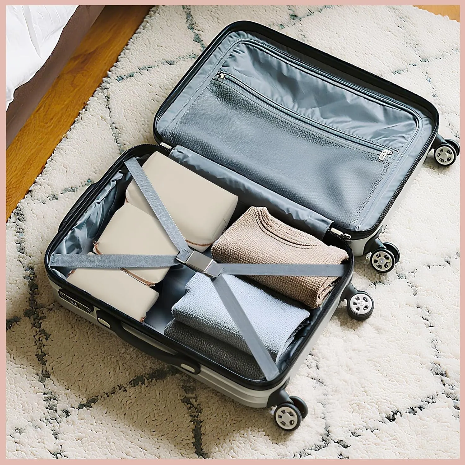 Joyway Travel Makeup Bag,Large Capacity Cosmetic Bags for Women,Waterproof Portable Pouch Open Flat Toiletry Bag Make up Organizer with Divider and Handle can be fitted with suspenders(White)