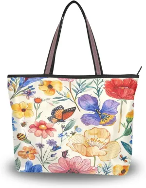 JSTEL Butterfly Handbag for Women with Zipper,Flower Purse Floral Tote Bag for Work Business,81