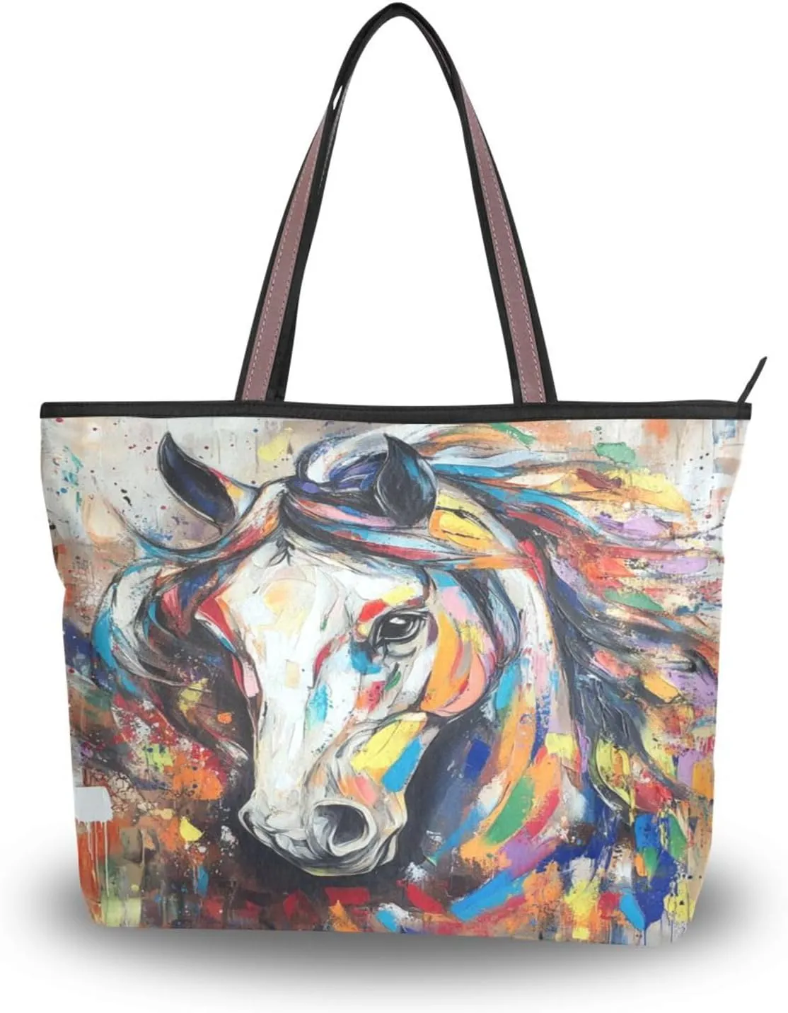 JSTEL Tote Bag for Women with Zipper,Polyester Tote Purse Holiday Tote Bag Work Handbag Women Gift