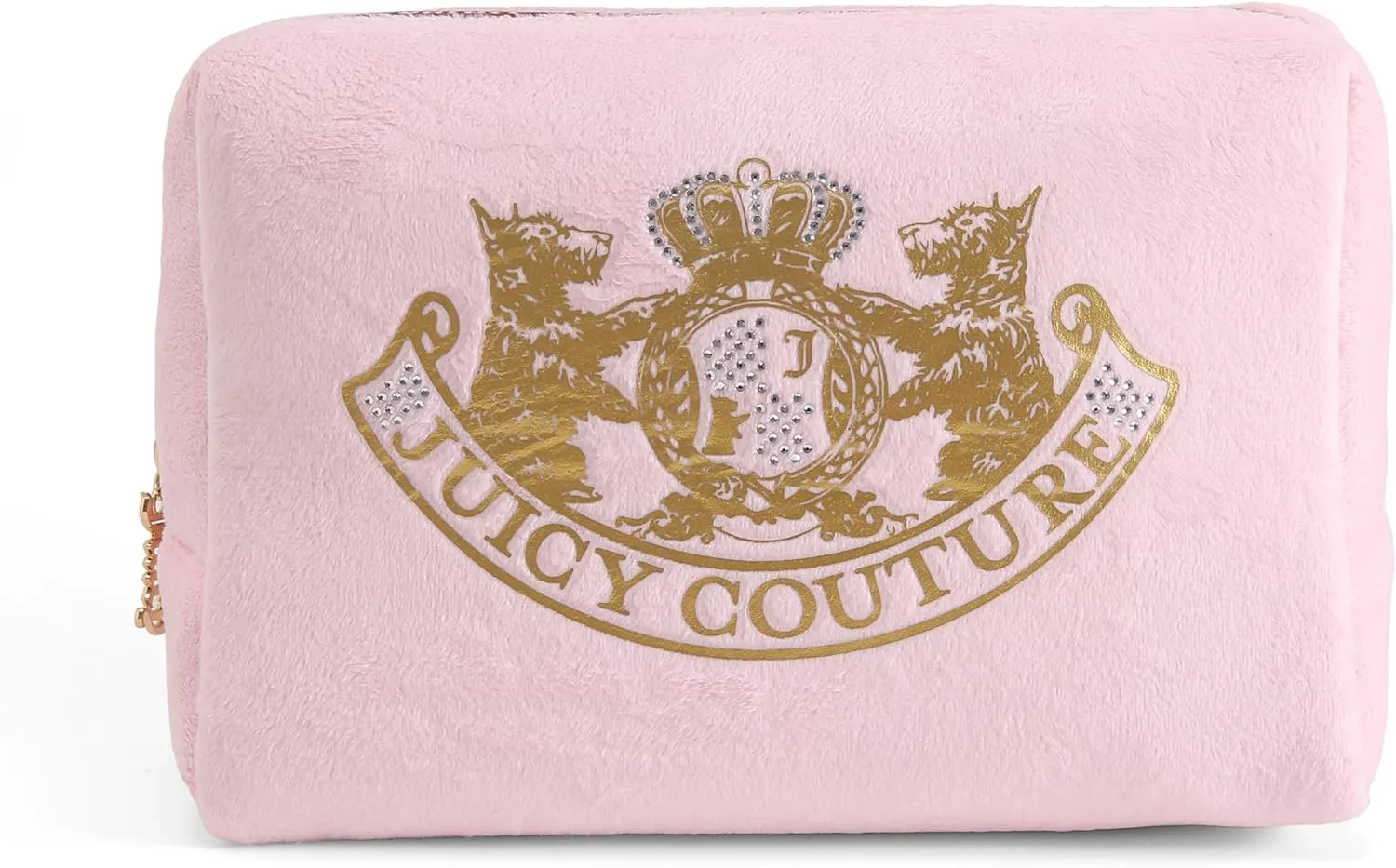 Juicy Couture Women's Cosmetics Bag - Travel Makeup and Toiletries Clutch Wedge Pouch, Pink Terry Velour