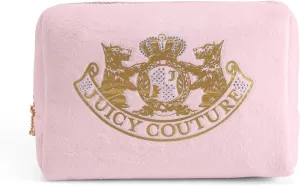 Juicy Couture Women's Cosmetics Bag - Travel Makeup and Toiletries Clutch Wedge Pouch, Pink Terry Velour