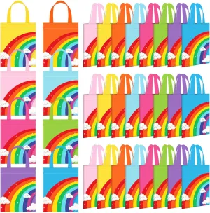 Kajaia 32 Pieces Rainbow Non Woven Tote Gift Bags with Handles Rainbow Cloud Goody Treat Bags for Theme Party Baby Shower Wedding Birthday Supplies, 8 Colors
