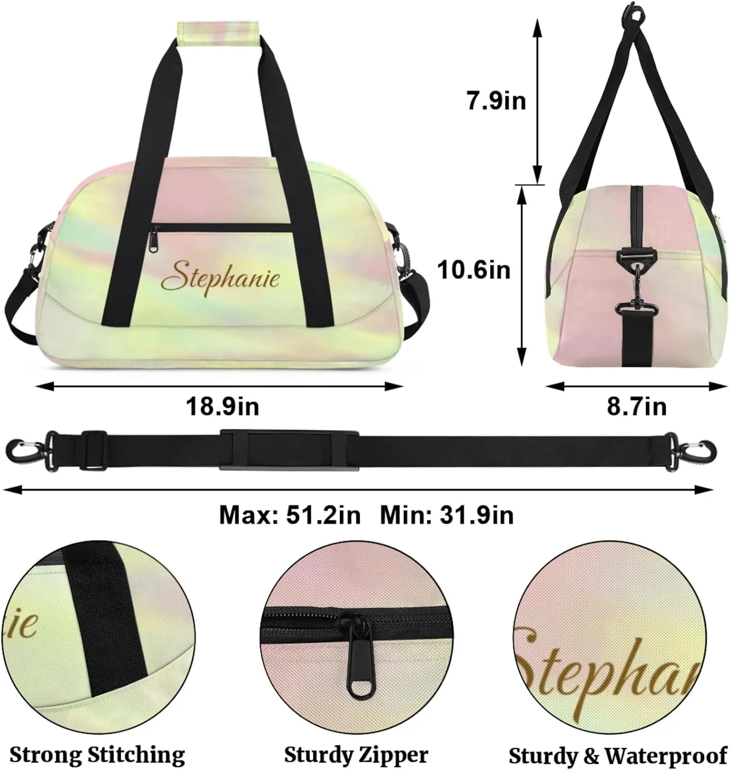 Kids Duffle Bag Personalized Gym Bag Overnight Bags, Ideal for Travel and Sports, Suitable for Men Women for Gym, Dance, Yoga, Durable Waterproof Sport Overnight Handbags Gradual Change