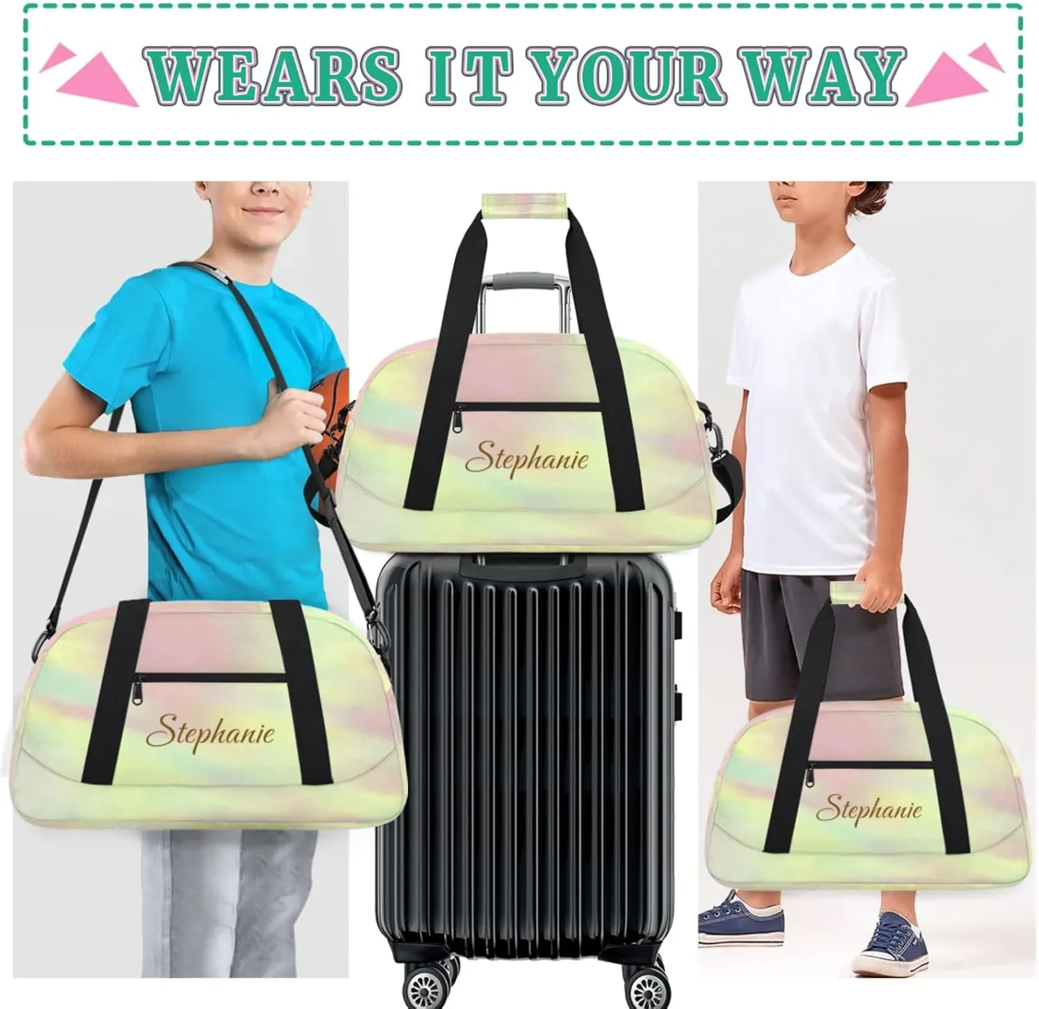 Kids Duffle Bag Personalized Gym Bag Overnight Bags, Ideal for Travel and Sports, Suitable for Men Women for Gym, Dance, Yoga, Durable Waterproof Sport Overnight Handbags Gradual Change