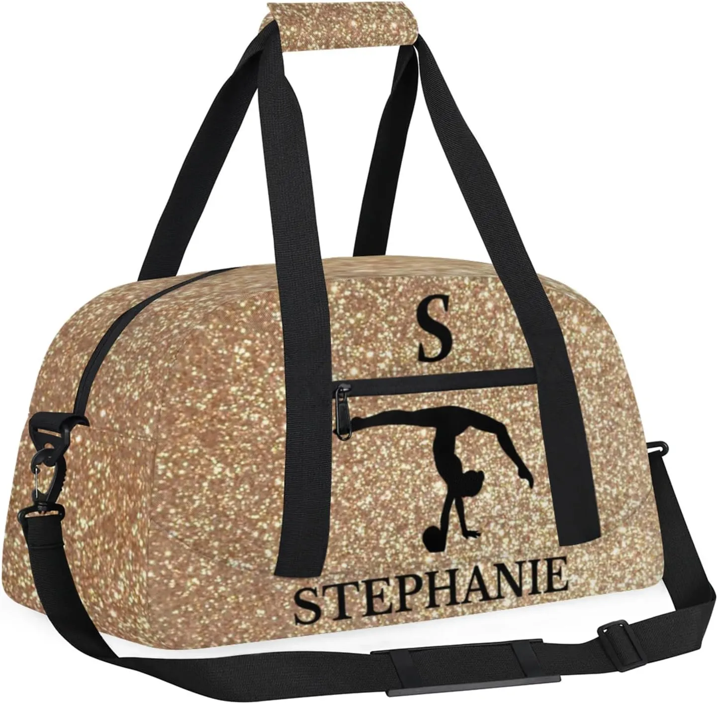 Kids Duffle Bag Personalized Gym Bag Overnight Bags, Ideal for Travel and Sports, Suitable for Men Women for Gym, Dance, Yoga, Durable Waterproof Sport Overnight Handbags Print Gold
