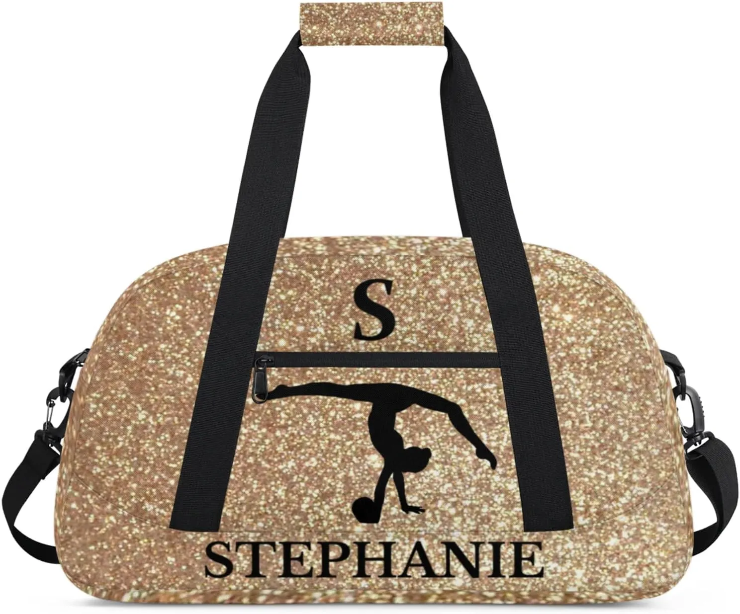 Kids Duffle Bag Personalized Gym Bag Overnight Bags, Ideal for Travel and Sports, Suitable for Men Women for Gym, Dance, Yoga, Durable Waterproof Sport Overnight Handbags Print Gold