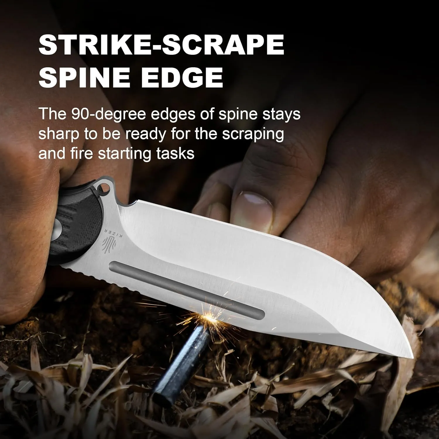 Kizer Ursa Major Fixed Blade Knife, 4.43" AEB-L Blade Hunting Survival Knife with Ergonomic Black G10 Handle, Full Tang EDC Camping Knives with Sheath & Hexagon Hole for Outdoor Activities, 1082A1