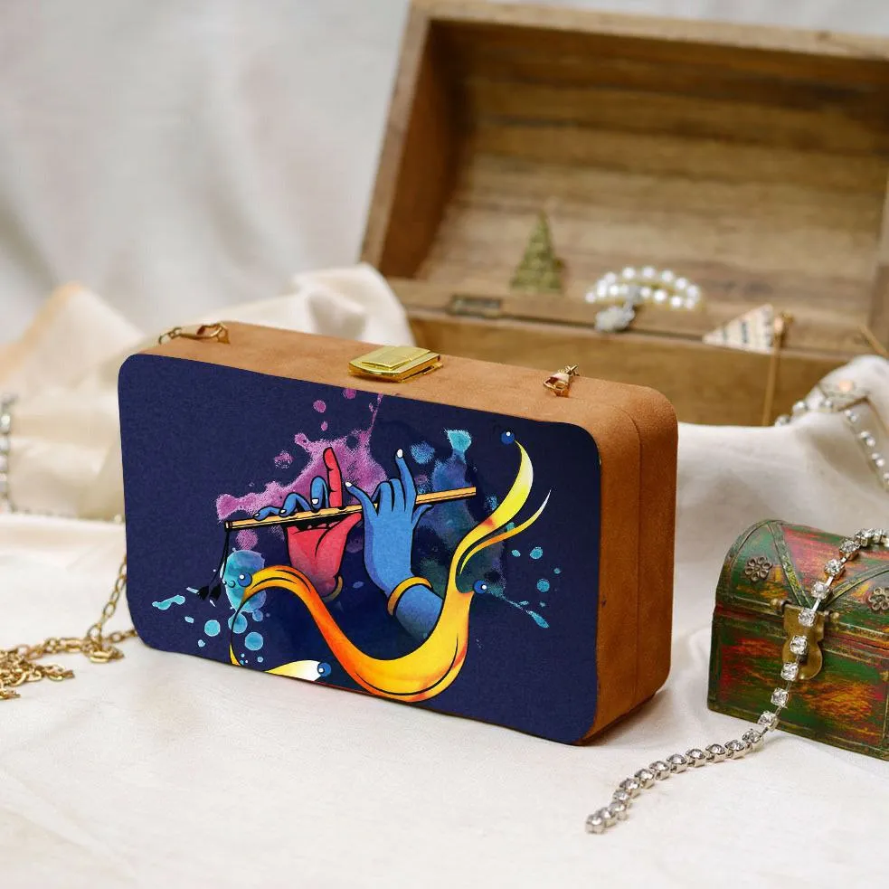 Krishna hand with bansuri Print Rectangular Clutch