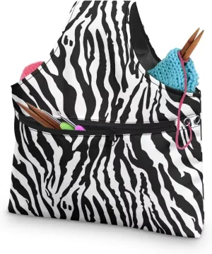 KUIFORTI Knitting Yarn Bag Zebra Print Yarn Bags for Crocheting on The Go Black Crochet Storage Bag for Women Girls at Home Travel Yarn Tote for Crochet Accessories, Knitting Needles, Large Size