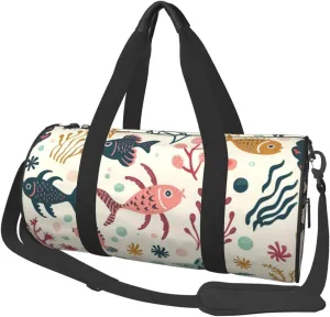 Large Capacity Travel Bag Graffiti Fish Seaweed Travel Duffle Bag with Adjustable Strap Foldable Sports Gym Bag for Men Women Carry On Luggage Weekend Bag