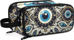 Large Capacity Travel Cosmetic Bag for Women Evil Eye Graffiti Travel Portable Cosmetic Pouch With Handle and Divider Flat Lay Bag Organizer Toiletry Bag Makeup Box for Skincare Cosmetics