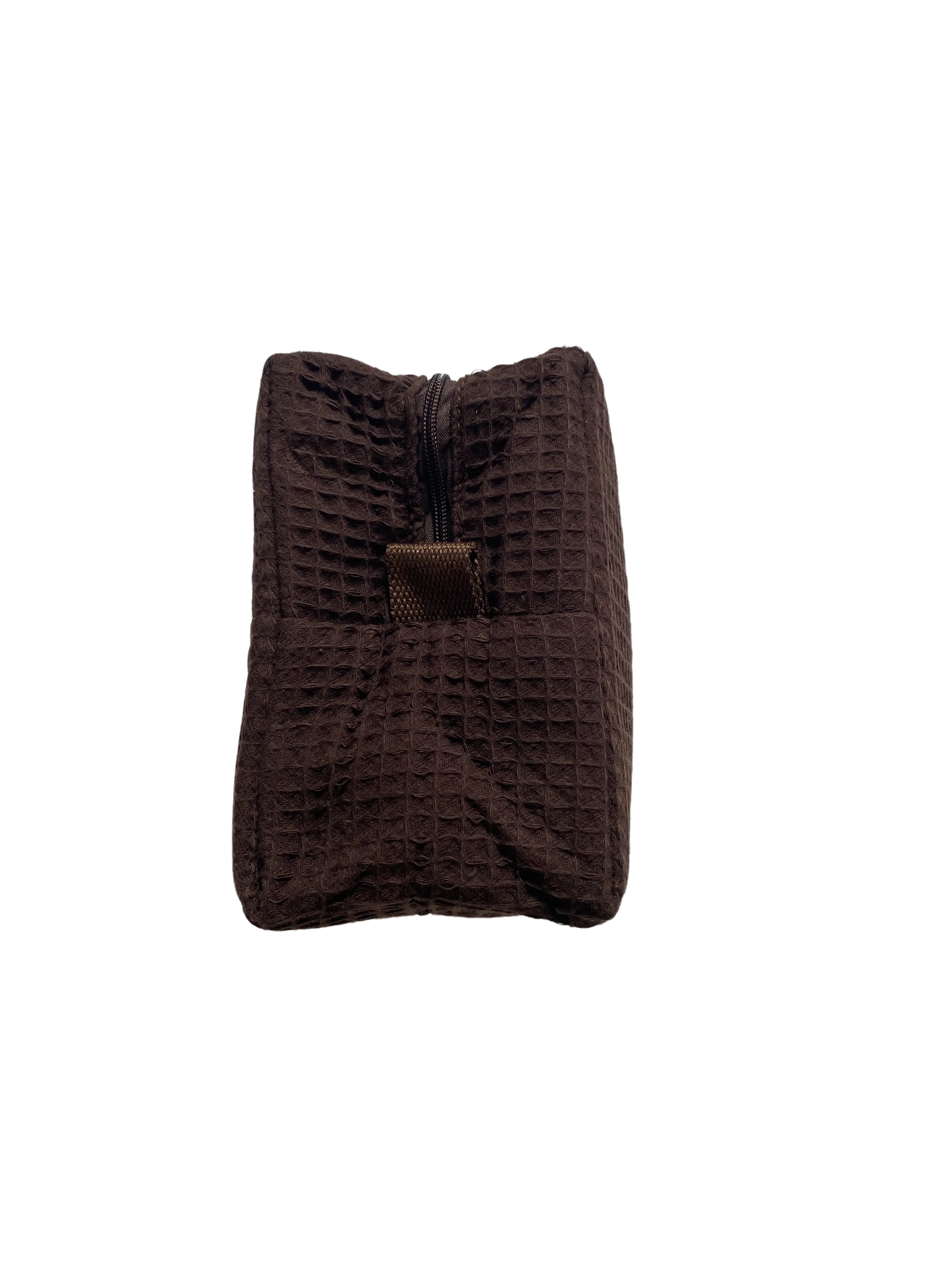 large chocolate brown monogrammed makeup bag