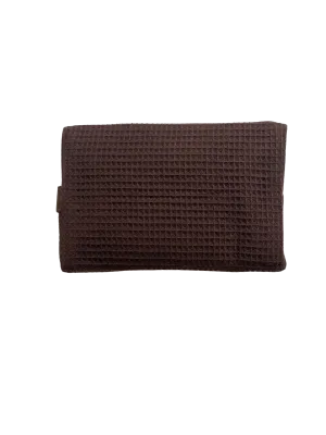 large chocolate brown monogrammed makeup bag