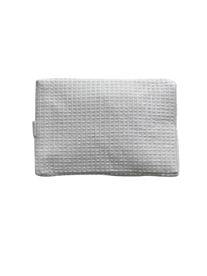 large white monogrammed makeup bag
