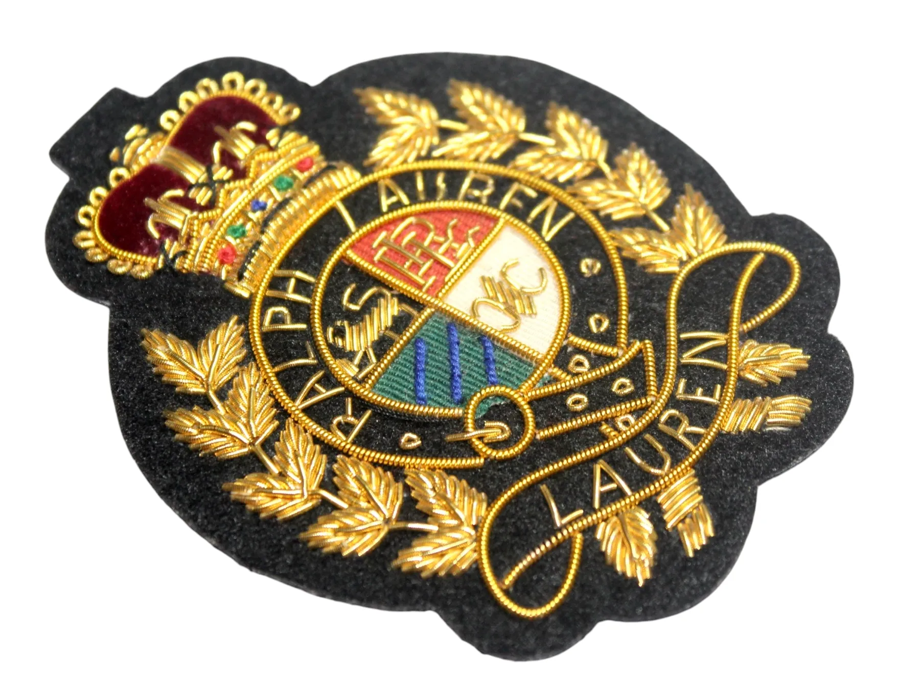 Lauren Hand-Embroidered Crest Patch on Black Felt – Perfect for Blazers, Jackets, and T-Shirts