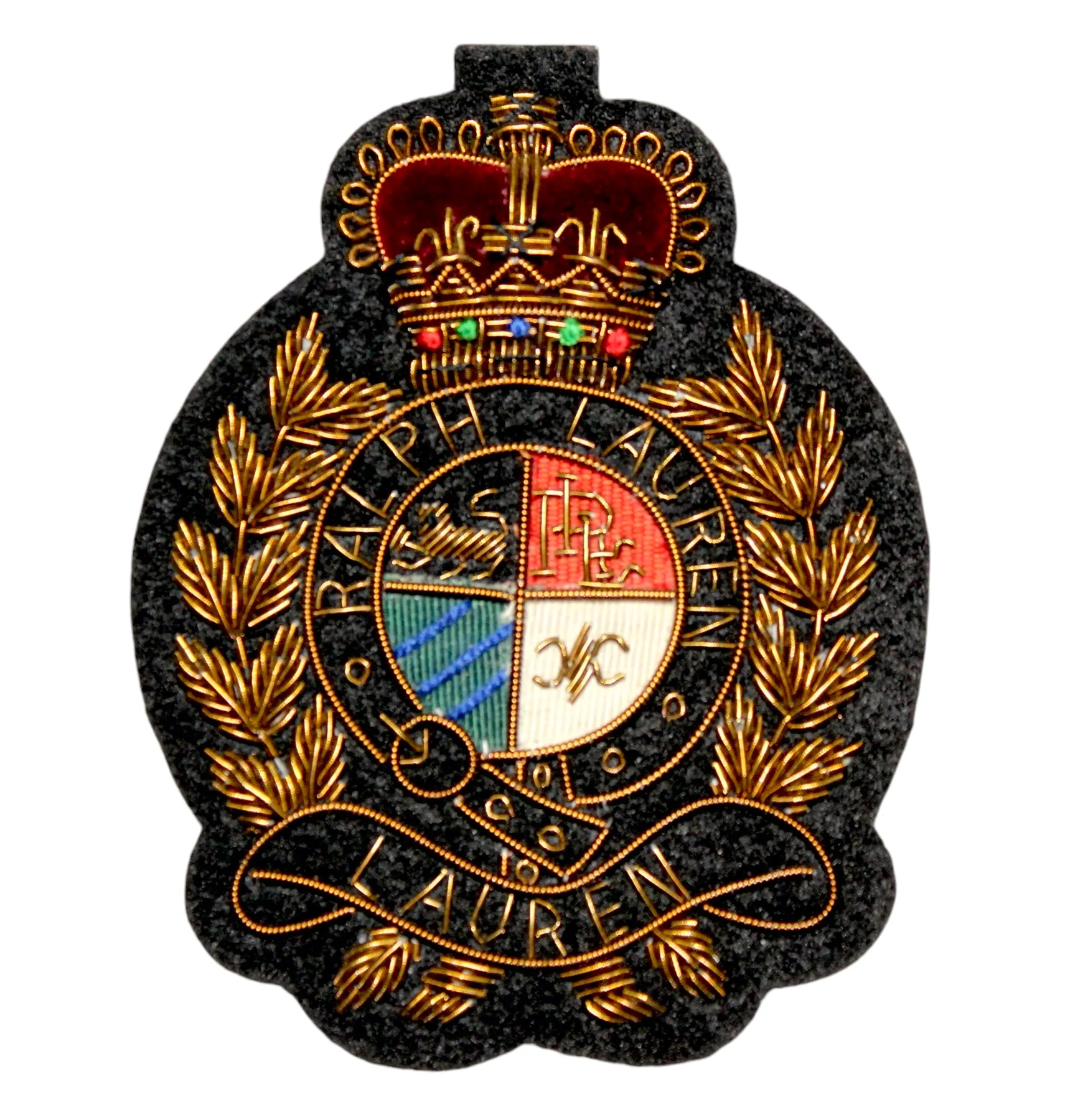 Lauren Hand-Embroidered Crest Patch on Black Felt – Perfect for Blazers, Jackets, and T-Shirts
