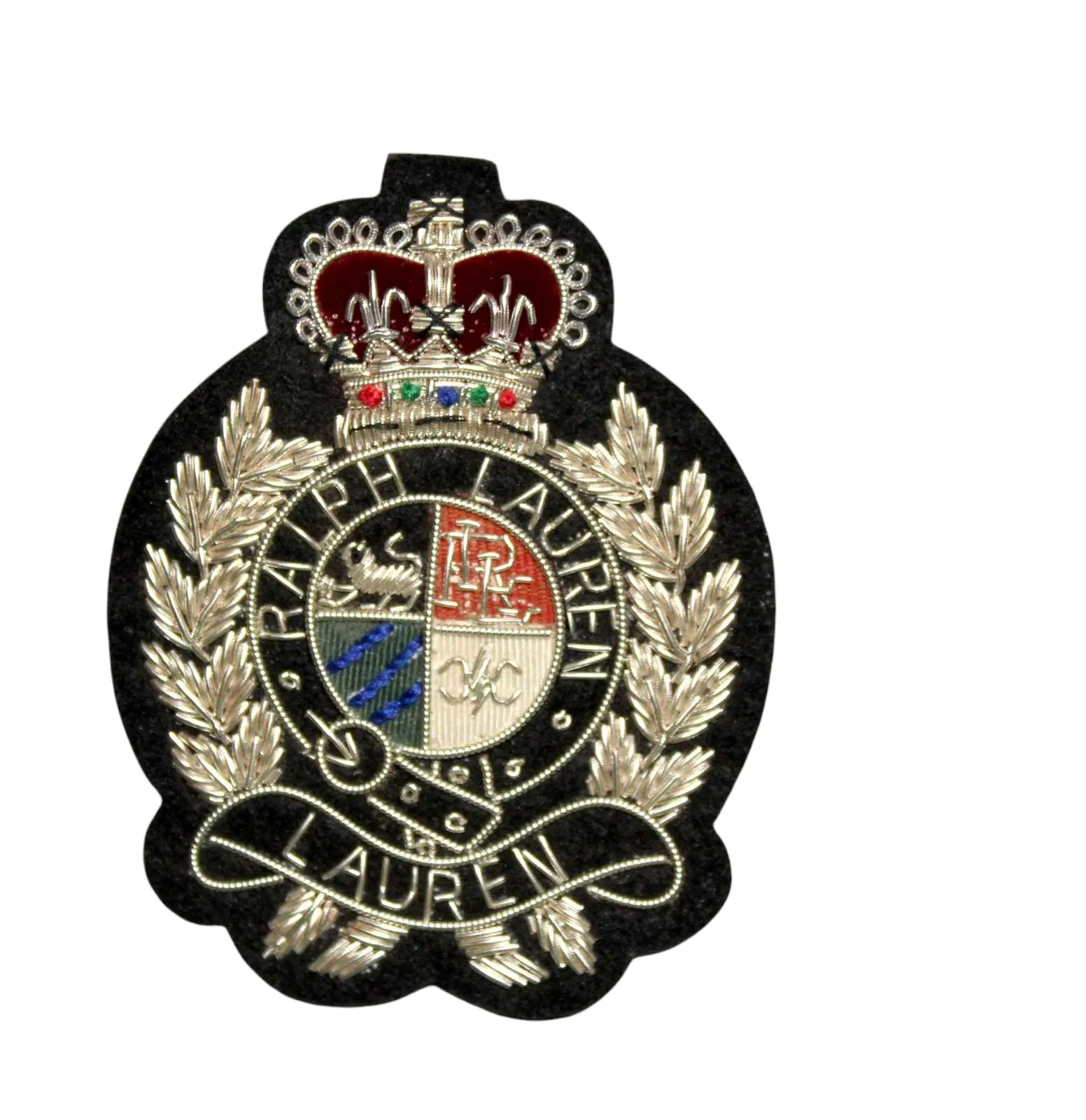 Lauren Hand-Embroidered Crest Patch on Black Felt – Perfect for Blazers, Jackets, and T-Shirts