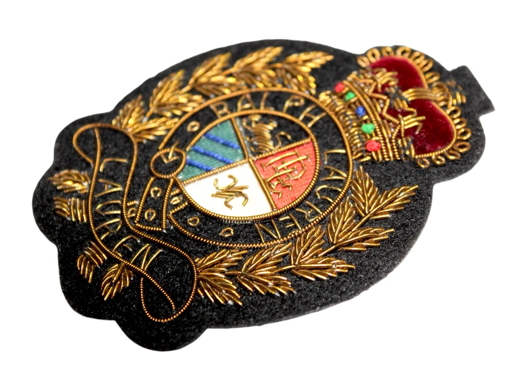 Lauren Hand-Embroidered Crest Patch on Black Felt – Perfect for Blazers, Jackets, and T-Shirts
