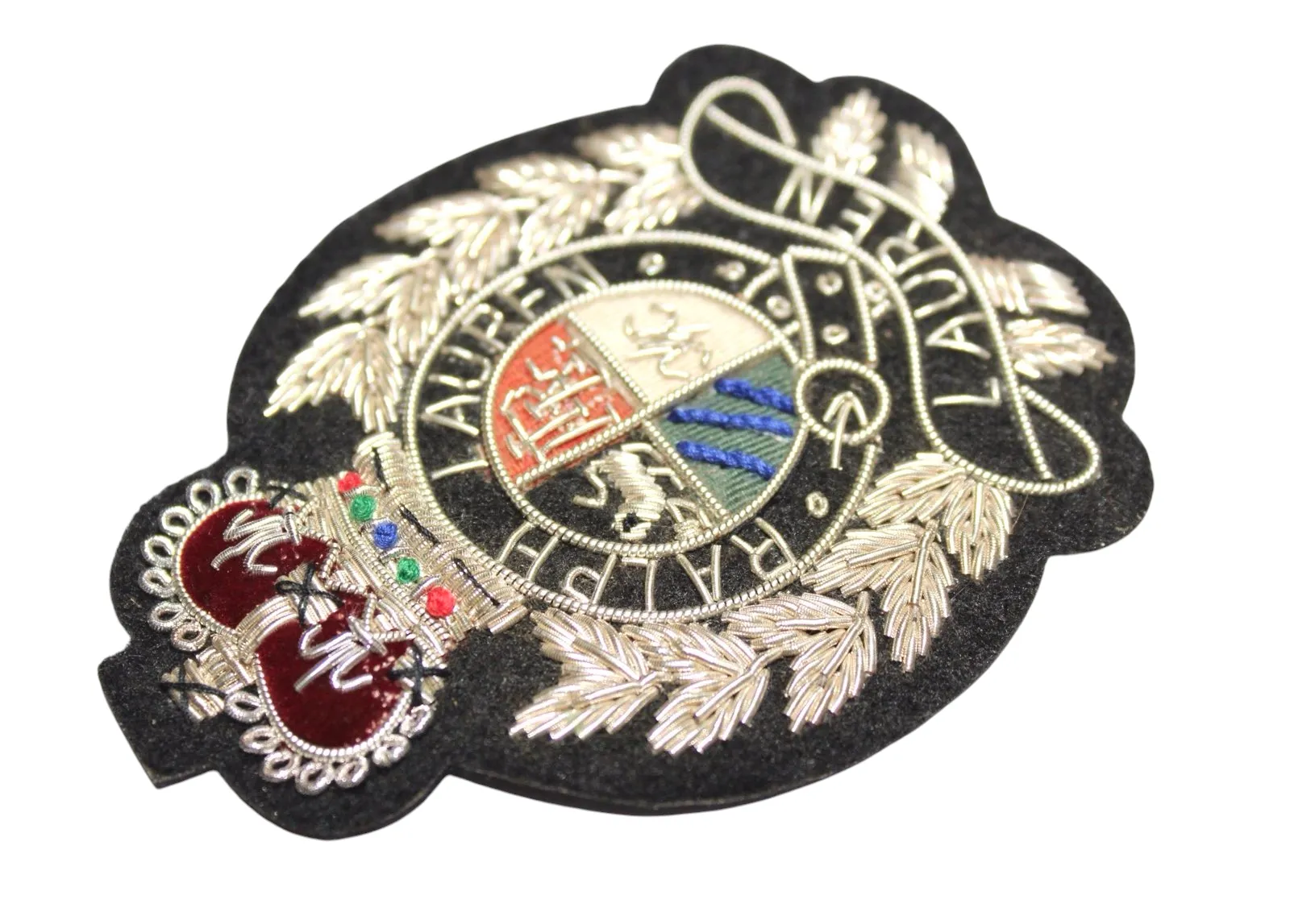 Lauren Hand-Embroidered Crest Patch on Black Felt – Perfect for Blazers, Jackets, and T-Shirts